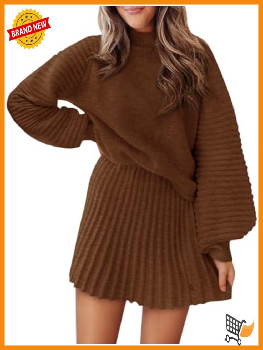 Womens 2 Piece Skirt Set Mock Neck Ribbed Knit Sweater Mini Skirt Set